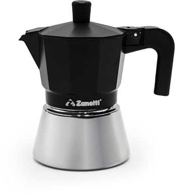 Zanetti, Star Espressokocher, Induktion, 3 Tassen, Espressokocher mit Kessel aus Edelstahl und Ergonymen Griffen, geeignet für Induktionsherde, 3 Tassen, Farbe: Schwarz