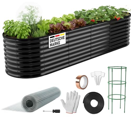 BRAST Hochbeet Metall Julia | 160x80x80-400x80x80cm | viele Modelle | extra viel Zubehör | Stahl rostfrei & verzinkt | wetterfest ovale Form | für Gemüse Obst Kräuter & Blumen | 240x80x80cm Schwarz