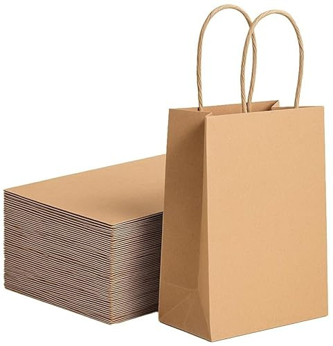 Pakomat Papiertüte 18x22cm 10 Stück, glatt braun Papiertragetaschen, Braun Geschenktüten mit Henkel, Geschenktüten, Einkaufstasche, aus Kraftpapier mit Griff, für und Party Feiern (1)