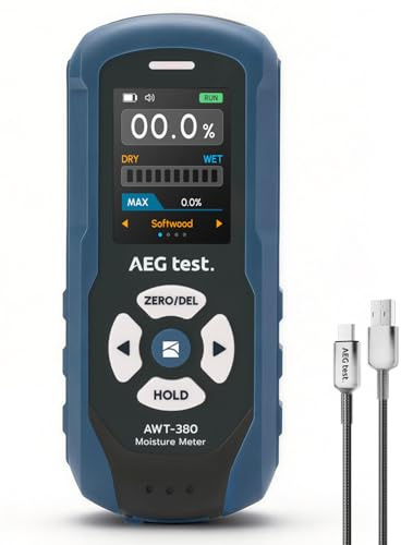AEGTEST AWT-380 wiederaufladbares Feuchtigkeitsmessgerät Wand, Feuchtigkeitsmesser, Feuchtemessgerät Mauerwerk für Holz, Gipskarton & Ziegel, mit Farbdisplay, einstellbarem Alarm & Datenaufzeichnung