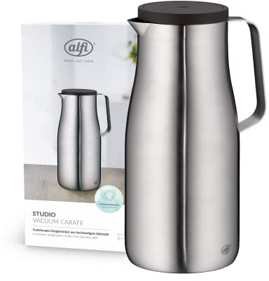 alfi STUDIO TT Isolierkanne 1,50 l, 12h heiß, Edelstahl matt | 24h kalt, Thermoskanne für Kaffee & Tee, doppelwandig aus Edelstahl, Drehverschluss, große Öffnung, spülmaschinenfest