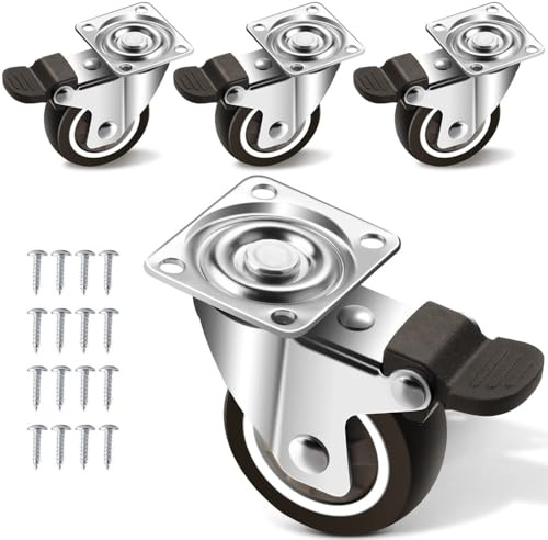 4er Set Möbelrollen 32 mm, Schwerlastrollen mit 4 Bremse, Rollen für Möbel, Transportrollen mit 60kg Gesamtkapazität, 360° Drehbar Lenkrollen, Bockrollen für Tisch (Schwarz, 32mm)
