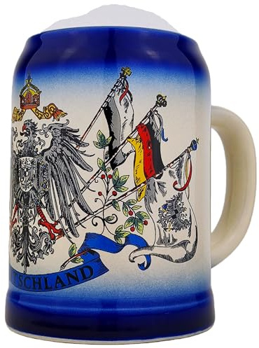 EVERSTYLE® Bierkrug mit Deutschland-Motiv 0,5 L – Klassischer Steinkrug als Geschenk für Papa, Männer & Bierliebhaber – Ideal für Geburtstag, Bierfest & besondere Anlässe (Blau)