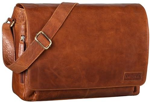 STILORD Rick Schultertasche Leder für 15,6 Zoll Laptop Umhängetasche Aktentasche Bürotasche Unitasche Büffel-Leder Farbe:maraska - braun