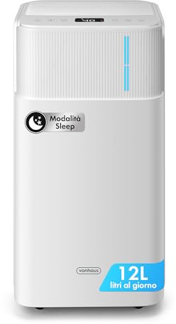 VonHaus Luftentfeuchter Elektrisch, 12L/24H, Entfeuchter für Keller, Raumentfeuchter Elektrisch 39dB für Räume bis zu 125m³/20m², mit Schlafmodus, Timer & Ablaufschlauch - Gegen Nässe und Schimmel