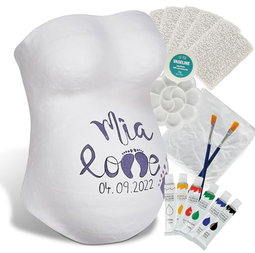 reer Babybauch Gipsabdruck Set, 16-teilig, kreativer Abdruck zum Bemalen | Enthält 5 Gipsbinden, Vaseline, 6 Acrylfarben, 2 Pinsel, Mischpalette und Abdeckfolie für einen individuellen Bauchabdruck