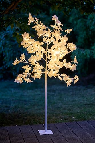 Northpoint LED Baum mit 120 weißen Blüten Wunderschönes warmweißes Licht 150m Höhe Timer Integriert 5m Netzkabel inklusive Heringe zur Befestigung Ideale Dekoration