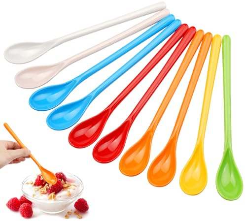 10 Stück Plastiklöffel 19cm, Lange Bunte Plastik Löffel | oghurtlöffel Melamin, Kaffeelöffel Lang Kunststoff, Dessertlöffel, Eislöffel, Teelöffel Langer Stiel, Marmeladenlöffel