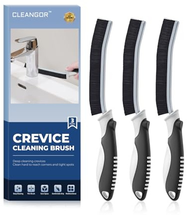 Cleangor Fugenbürste, Hartborsten Eckreinigungsbürste, Reinigungsbürste, Ergonomischer Griff, Gadgets Wohnung Für Bad, Dusche, Küche, Toilette, Waschbecken, Fliesen (3, Schwarz)
