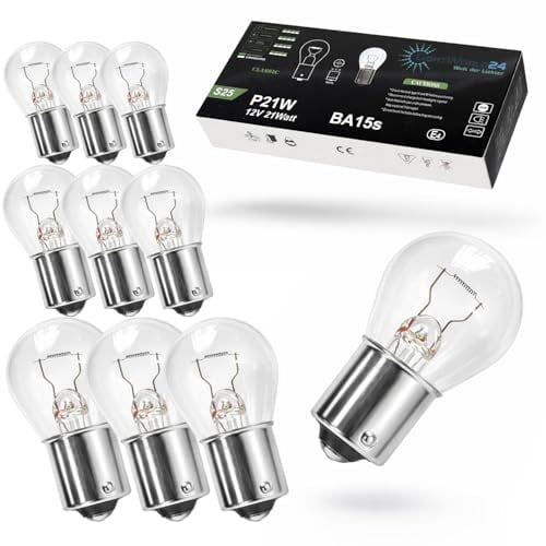 LIGHTWORLD24 10 x P21W 12V 21W Kugellampe BA15s Bremslichtlampe Nebelschlusslampe Rückfahrlicht Tagfahrlicht Glüh-Lampe Auto Birne Kfz PKW Stop Signal Licht