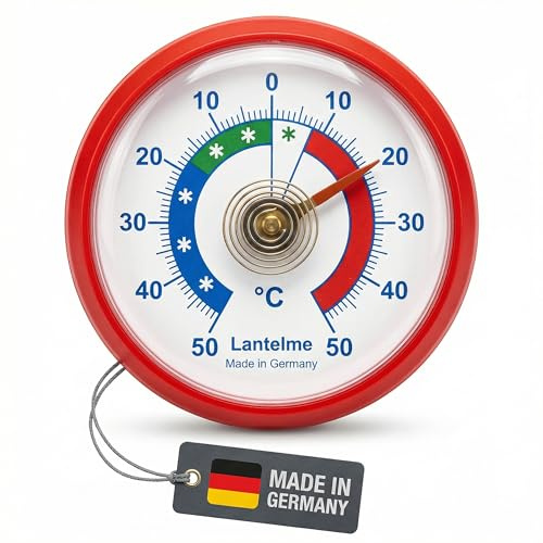 Lantelme Kühlschrankthermometer Selbstklebend Temperatur + - 50°C Analog | Thermometer Rot für Gefrierschrank Eisfach Kühltheke Kühlzelle Kühlfach Kühlschrank | Bimetall Analog (Rot)