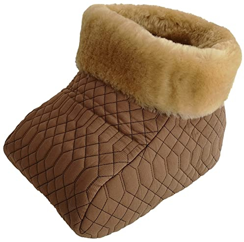 Fußsack Fußwärmer FUSA-NW-CAM-CAM Steppstoff mit echtem Merino Lammfell gefüttert 25mm camel-camel
