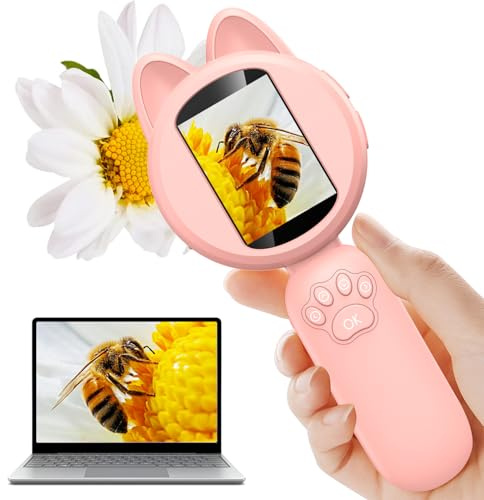Lupe für Kinder, Handheld Kindermikroskop mit 2,0 IPS Bildschirm, 8 LEDs, USB to PC - Mikroskop für Kinder ab 3 Jahre, pädagogische Wissenschaft Spielzeug Geschenk für Geburtstag/Weihnachten Rosa