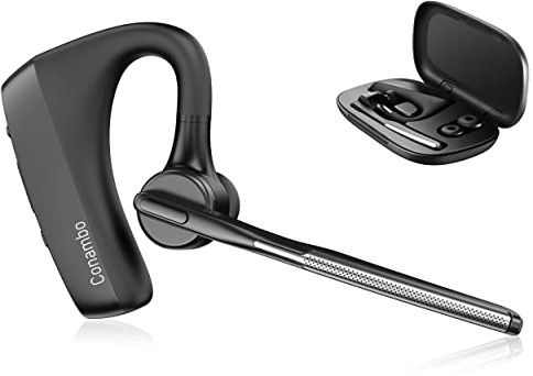 Conambo Bluetooth Headset Wireless Freisprech Headset | CVC 8.0 und ENC Dual Mic 16h Spielzeit Ohrhörer für iOS Android, In Ear Kopfhörer für Trucker/Business/Fernarbeit