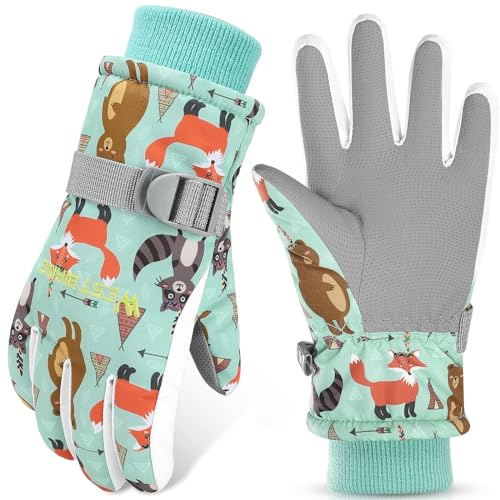 WESTGIRL Kinder Winterhandschuhe Winddicht Warme Skihandschuhe Thermofleece Wasserabweisend Schnee Cartoon kinderhandschuhe Outdoor Snowboarding Radfahren Handschuhe für 3-12 Kinder Mädchen
