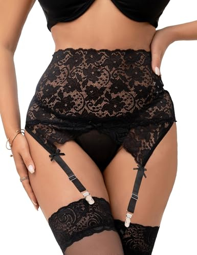 ohmydear Damen Bauchweg Strapsgürtel Spitze Hohe Taille | Strumpfgürtel mit 4 Verstellbaren Clips, Strumpfhalter Damen, Große Größen, Sexy Strpasen, Strapshalter und String