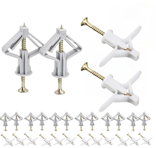 ANBOO 100 Set Spreizdübel Hohlwanddübel, Geeignet zum Öffnen 8-10mm, Blechstärke 8-15mm, Gipskartondübe Hohlraumdübel,Hohlraumdübel Butterfly,Robuste Dübel Set Mit Schrauben Für Gipskarton