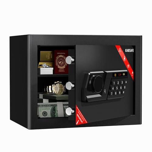 KABISAFE 25L Safe Tresor für Zuhause, Möbeltresor mit Zahlenschloss,Digitaler Tresor mit Herausnehmbares Regal und Alarmanlage,Wandtresor für Schmuck Bargeld Dokumente