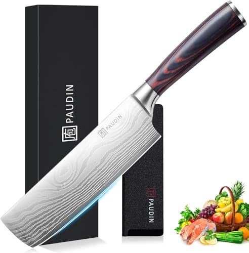 PAUDIN Japanisches Messer, 17 cm Nakiri Messer Hackmesser Kochmesser | aus hochwertigem Edelstahl, asiatisches Mehrzweck Küchenmesser für Haus und Küche mit ergonomischem Griff