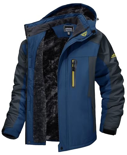 MAGCOMSEN Winterparka Herren Gefüttert Snowboardjacke Ski Jacke Softshell Winterjacke Männer Regenjacke Warme Skijacke Atmungsaktiv Windjacke mit Kapuze Denim Blau XL