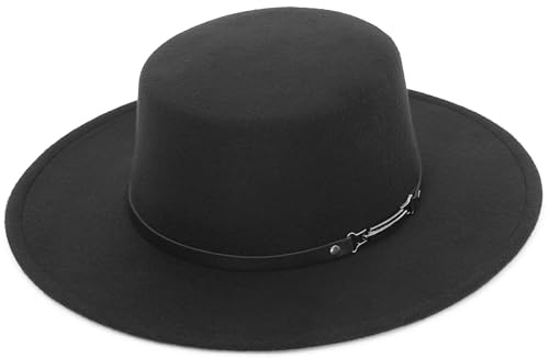 EOZY Klassischer Filz-Fedora-Hut für Damen und Herren,Breite Krempe,Flache Oberseite,Jazz-Panama-Hut,lässig,Party,Kirchenhut