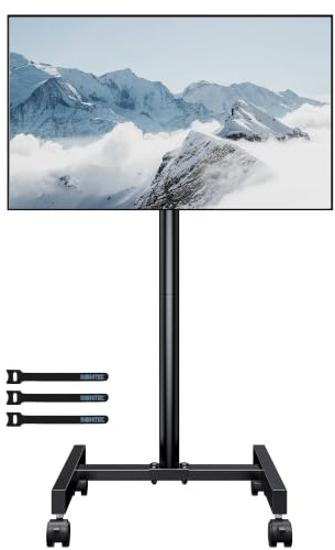 BONTEC TV Ständer Rollbar für 13-49 Zoll Fernseher, 4 Rollen, bis zu 20 kg | Tragbarer, höhenverstellbarer TV Wagen für Flat und Curved TVs, max. VESA 200x200 mm