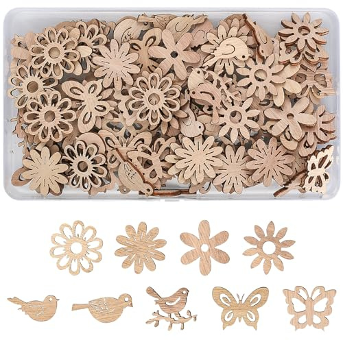 110 Stück Hochzeitsdeko Tisch, Holz Streudeko Holzscheiben zum Basteln, Holz Schmetterlinge Blumen Vögel Dekoration für Weihnachten Geburtstag Hochzeit Deko Verzierungen Tischdeko