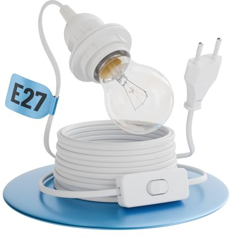 greate Lampenfassung E27 mit Kabel und Schalter weiß 5 Meter