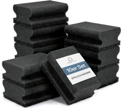 Spülschwamm 10er Pack, 9x7x4 cm I Putzschwamm Schwarz I Weiche Seite & Scheuerseite I Für Töpfe, Pfannen & Geschirr I Küchenschwamm I Reinigungsschwamm I Topfreiniger I Topfschwamm