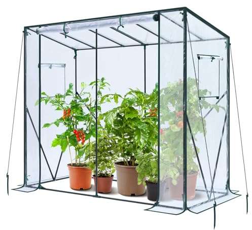 Ohuhu Tomaten Gewächshaus Foliengewächshaus mit PVC-Abdeckung und Fernster, Begehbarer Gewächshaus 200x77x170 cm Gewächshaus Klein Winterfest Tomatenhaus für Optimales Pflanzenwachstum