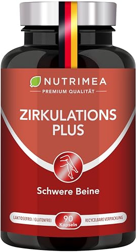 Laboratoires Nutrimea | Zirkulation Plus, Komplex mit Rosskastanie,Weinlaub | Gegen schwere Beine | 100 % natürlich | GVO-frei | Glutenfrei | Laktosefrei | 90 Kapseln | Vegan | Premium Qualität