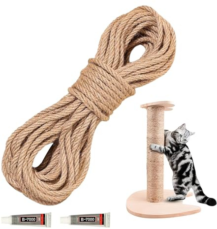 20 m natürliches Sisalseil, 6 mm Sisal Baum Schnur mit 2 Klebstoffen, Sisalrop Klauenbaum, natürliches Sisalband für Klösbäume, Ersatz, Katzenzubehör, Handwerk, Dekoration Haus