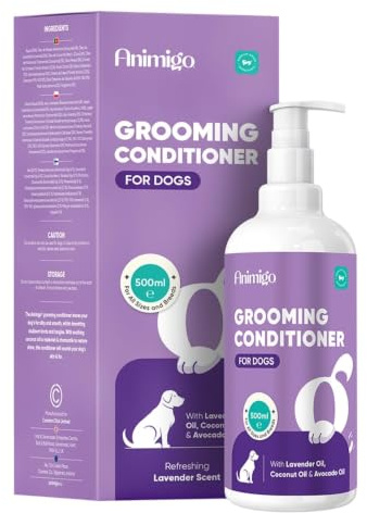 Animigo Pflege-Conditioner für Hunde – Nährender Hundebalsam – 500 ml | mit Lavendel-, Kokos- & Avocadoöl, Entwirrende & geschmeidig machende Fellpflege, für alle Hunde & Rassen