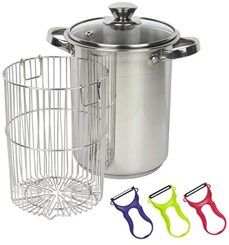 Edelstahl Spargeltopf mit Siebeinsatz und Glasdeckel Fassungsvermögen 3,9ltr. für alle Herdarten und Induktion geeignet inkl. einem gratis Spargelschäler