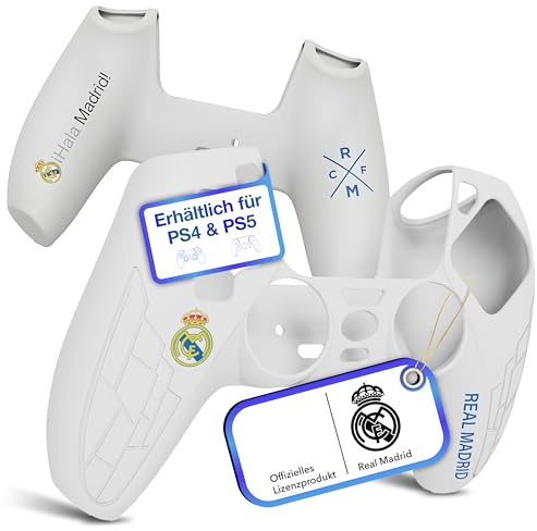 Fantroller® PS5 Controller Hülle mit offiziellem Real Madrid Design für maximalen Schutz & Grip I PlayStation 5 Controller Hülle erhältlich in blau & weiß