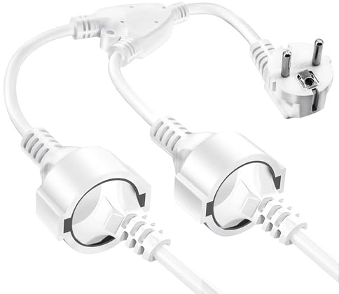 Doppelstecker für Steckdose, Doppelstecker16A/250V/Max, Verlängerungskabel kurz mit steckdosenadapter 2fach schuko, Doppelstecker schuko für Küche, Büro, Zuhause Weiß