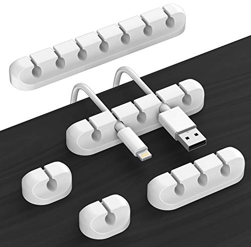Kabelhalter Selbstklebend für Schreibtisch 5 Stück Kabelmanagement (Weiß) | Kabelclips, Kabel Organizer für Netzkabel, USB Ladekabel, Kabelführung für Audiokabel, Büro und Privatanwende
