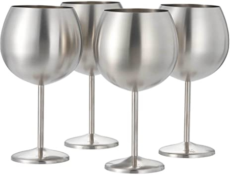 Oak & Steel - 4 Große Edelstahl Ballon Gin Gläser, Cocktailgläser (XL 700ml) - Silber Matte - Robust & Unzerbrechlich - Geschenkset für Geburtstage & Weihnachten