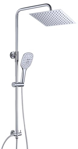 JOHO Duschset ohne Armatur, Chrom Edelstahl Duschsystem, Wassersparend Regendusche set, Überkopfbrause set, Duschgarnitur, eckige Kopfbrause 20x20cm