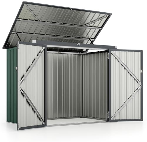 COSTWAY Mülltonnenbox für 2 Mülltonnen, Müllbox aus verzinktem Metall, Müllhaus mit 2 Türen & Klappdeckel, Mülltonnenschuppen abschließbar wetterfest, anthrazit, Gartenbox Garten, 172 x 95,5 x 130 cm