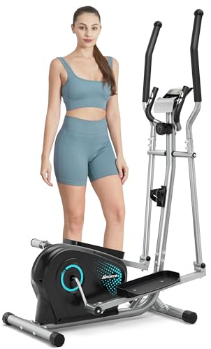 Dripex Crosstrainer für zuhause, Ultraleiser Ellipsentrainer Stepper für zuhause mit 16-stufiger Widerstand, 6KG Internes Magnetisches Schwungrad, Pulssensor, LCD Monitor, Flaschenhalter (Cyan)
