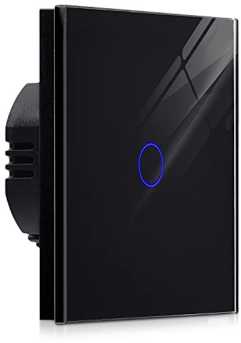 Navaris Touch Lichtschalter Wandschalter - mit Montagematerial Glas Panel und Status-LED - Licht Schalter innen außen - Einbauschalter Schwarz