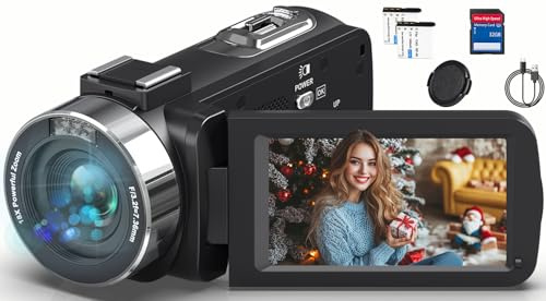 PITIKI Videokamera Camcorder 4K 80MP 30FPS mit IR Nachtsicht, 18X Digitalzoom Webcam Videokameras, 3,0-Zoll 270° Drehung Ausgestattet IPS Screen Vlog Kamera für YouTube mit 2 Batterien, SD-Karte