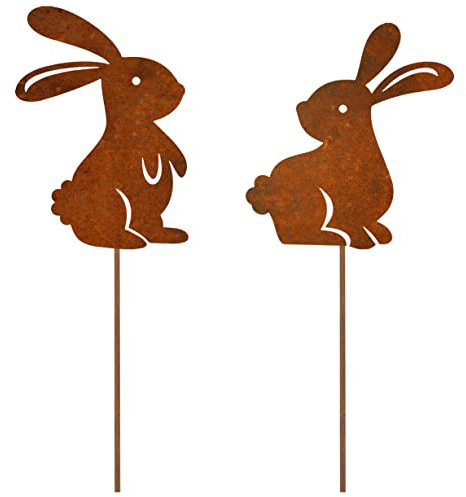 ALEMIN 2er Edelrost Oster Hase Gartenstecker Deko Rost, Osterhasen Gartendeko Rost Baumstecker