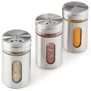 Metaltex Gewürzgläser 3er Set Gewürzstreuer, 100ml, Edelstahl, Glas