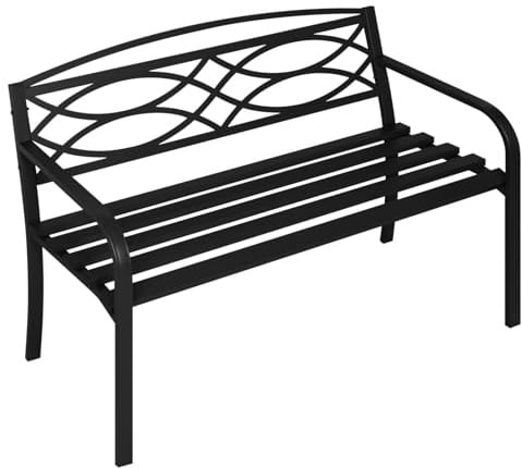 WOLTU Gartenbank Metall Wetterfest Parkbank für 3 Sitzer Sitzbank Outdoor mit Rückenlehne Armlehnen Balkon Bank für Garten Terrasse, 127x83x59,5 cm, Schwarz