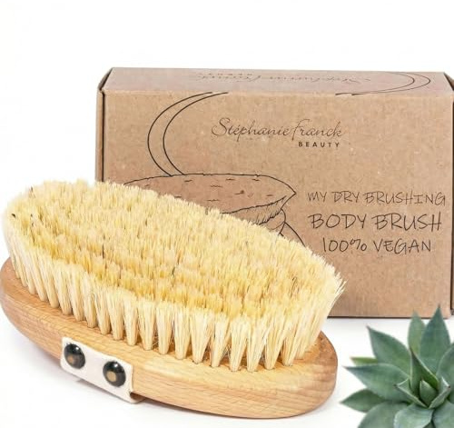 Stephanie Franck Beauty Dry Brushing Körperbürste – feste Trockenmassage-Bürste, Tampico Fibre & FSC-Buchenholz, 100% Vegan, plastikfrei, Peeling, straffe Haut, Made in Germany