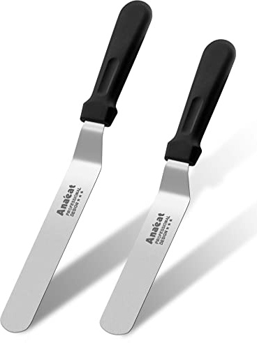 Anaeat Glasurspatel, Set mit 2 professionellen, abgewinkelten, versetzten Kuchenspateln mit 15 cm, 20 cm Edelstahlklingen – verdicktes Zuckergussmesser zum Dekorieren von Kuchen, Gebäck und Backen