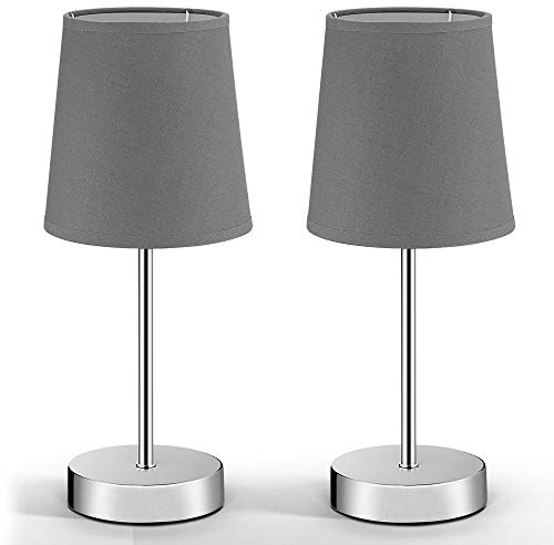 MONZANA® Nachttischlampe 2er Set 32cm Stoff Grau Taupe Anthrazit Weiß Wohnzimmer Schlafzimmer Lampe Leuchte Tischlampe Nachttischleuchte Tischleuchte