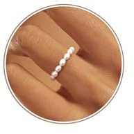 YADOCA Anti Stress Ring aus Naturperlen für Damen - Elastische Anxiety Rings - Fidget Ring I Ringgröße 49-62